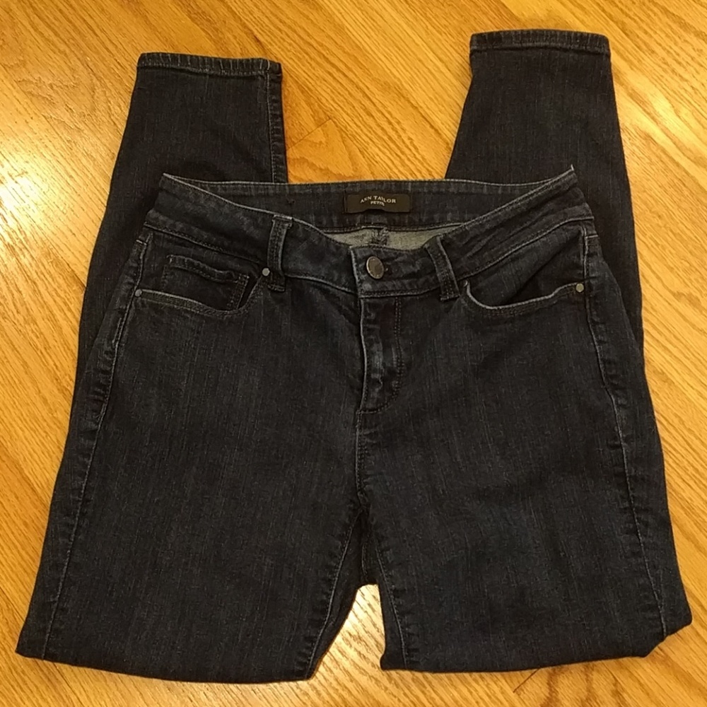 3/$30 Ann Taylor skinny ankle curvy fit dark denim blue jeans 2 petite